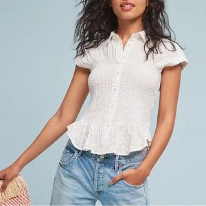 Anthropologie Maeve Bellamy Buttondown Smocked Top